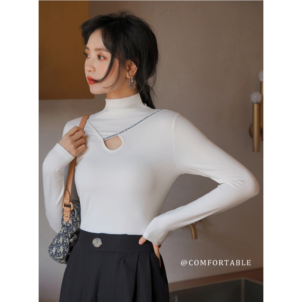 LA019 Áo cotton giữ nhiệt nữ chất liệu cotton co giãn tốt, áo thu đông cổ cao dài tay, phong cách trẻ trung năng động.
