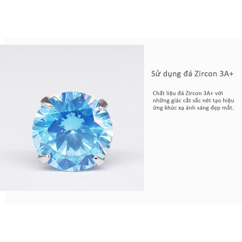 Khuyên tai nam nữ bạc 925 ổ đá nhiều màu sinh thần Birthstone dành cho 12 tháng sinh (1 chiếc) | GEMY SILVER KN110