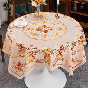 KHĂN TRẢI BÀN TRÒN 3D MÀU ĐỎ SANG TRỌNG KHÔNG THẤM DẦU MỠ GD018