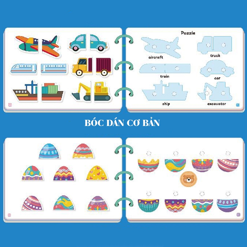 Học liệu bóc dán Montessori cho bé, học liệu busy book bóc dán thông minh 17 chủ đề, Sách bóc dán Tiếng Anh