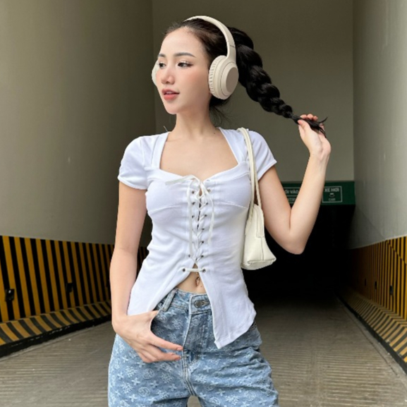 Áo thun kiểu cột dây tay ngắn ôm dáng TiQi Jeans A-45