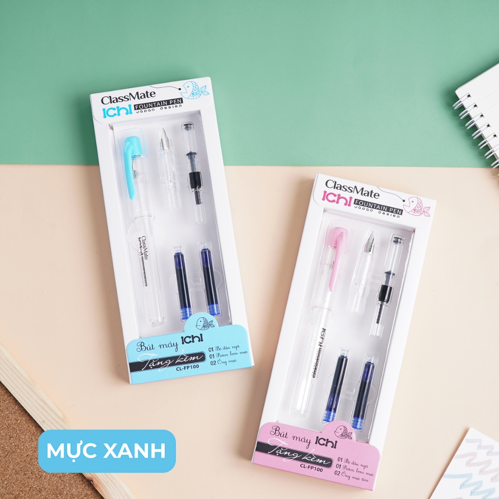 Bút Máy Ngòi Trơn ICHI CLASSMATE Bút Mực Hạn Chế Tắc Mực, Thân Bút Siêu Nhẹ, Thay Được Ống Mực, Viết Trơn Chữ Đẹp FP100