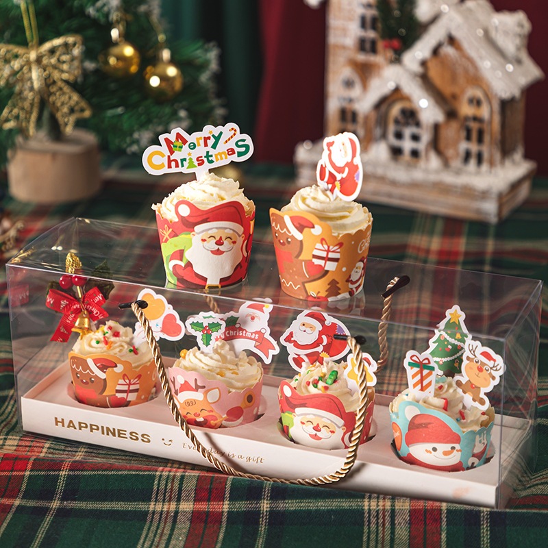 Hộp đựng bánh Cupcake 3 bánh Mẫu Giáng Sinh (CBTC)