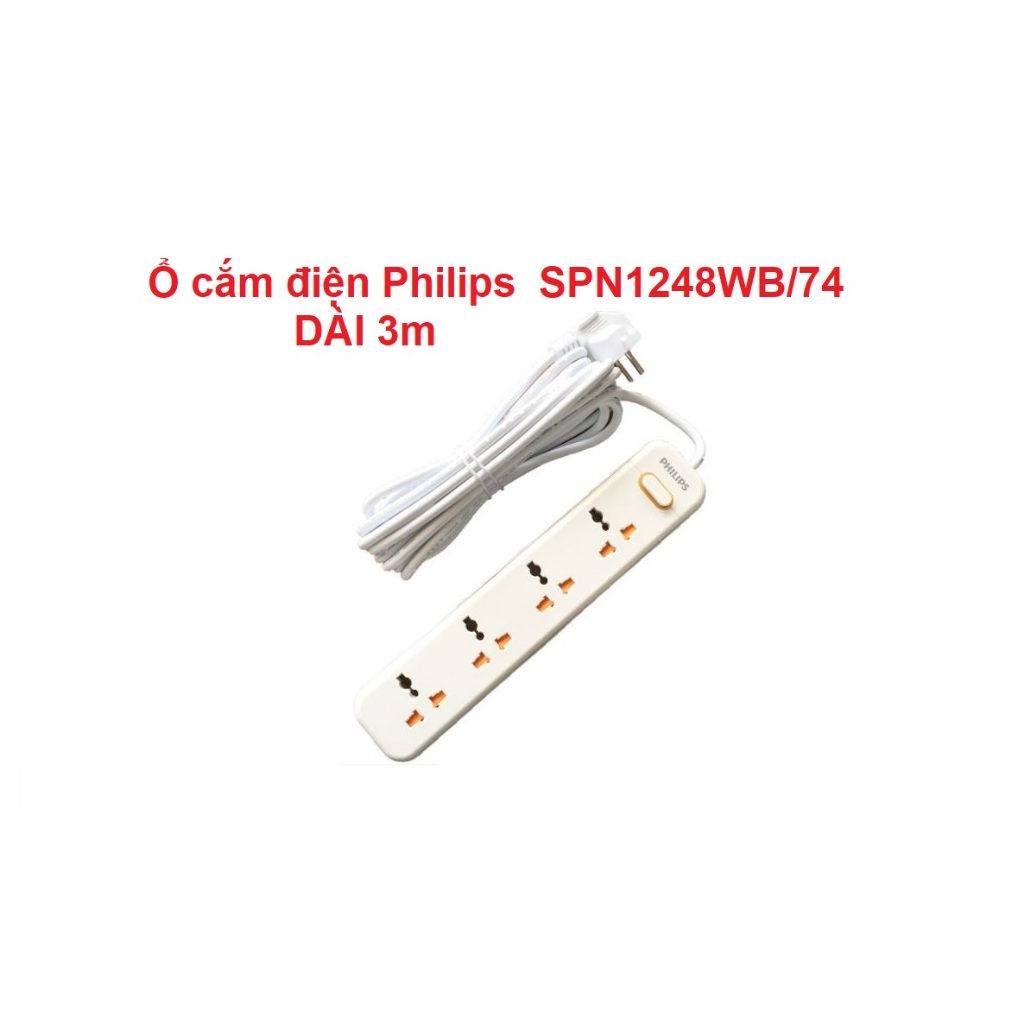 Ổ cắm điện 4 ổ cắm 3 chân ( SPN1248WB/74 3m , SPN1248WC/74 5m ) Philips