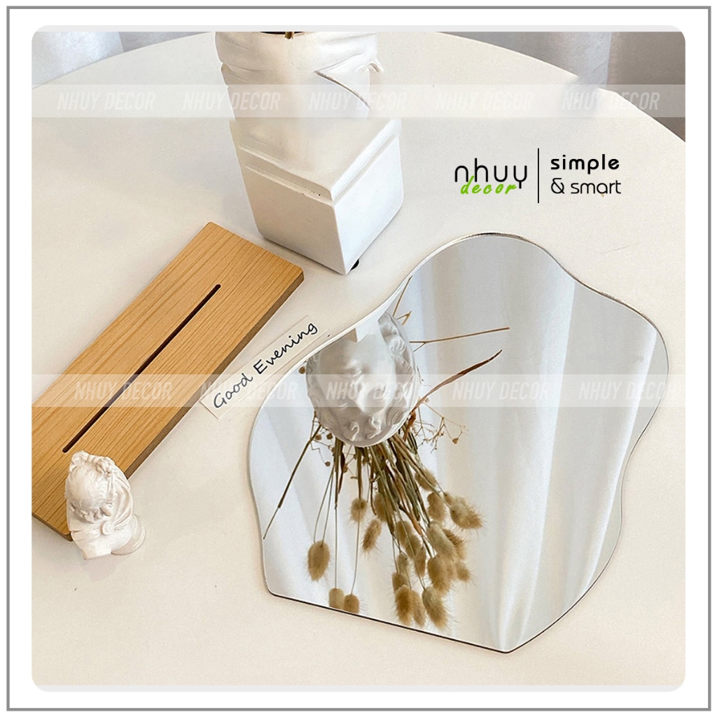 Gương để bàn trang điểm đế gỗ hình đám mây kích thước lớn 40x30 Nhu Y Decor  gương decor cao cấp