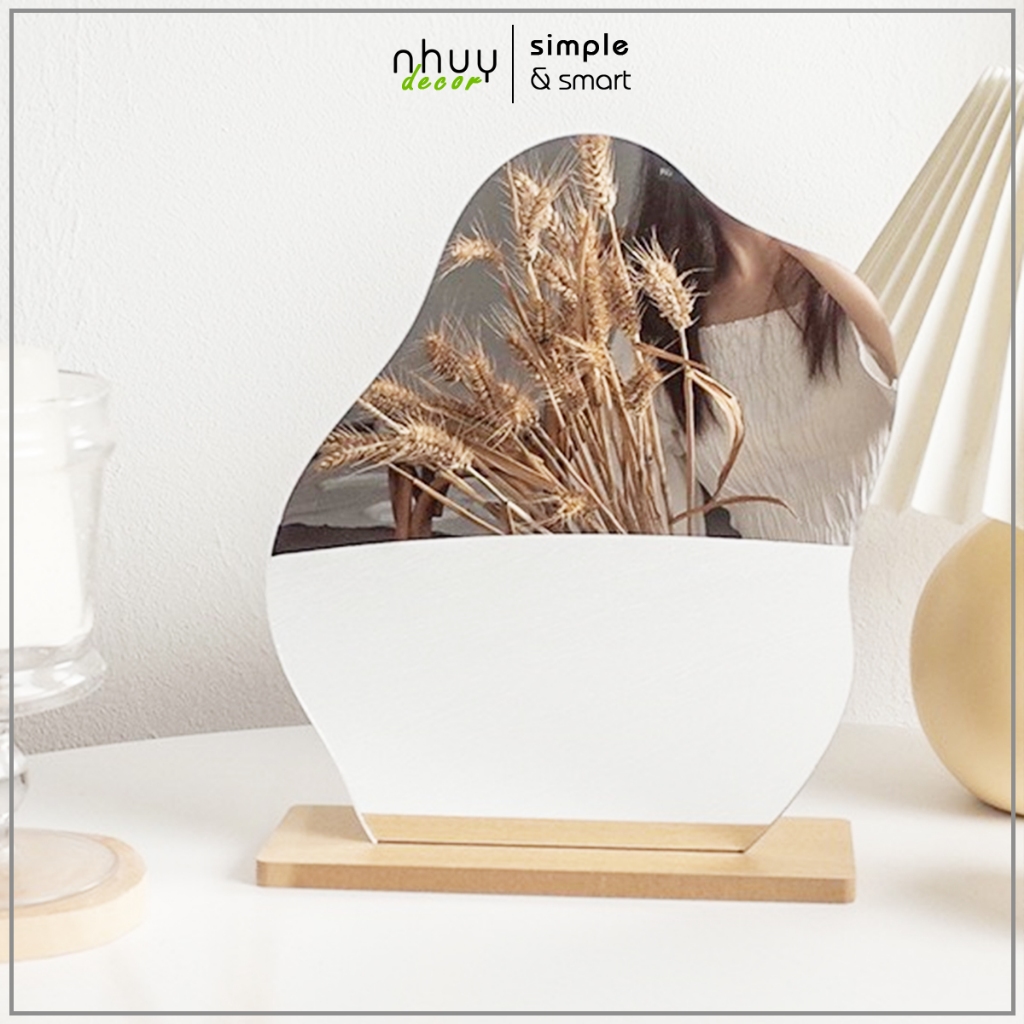 Gương để bàn trang điểm đế gỗ hình đám mây kích thước lớn 40x30 Nhu Y Decor  gương decor cao cấp