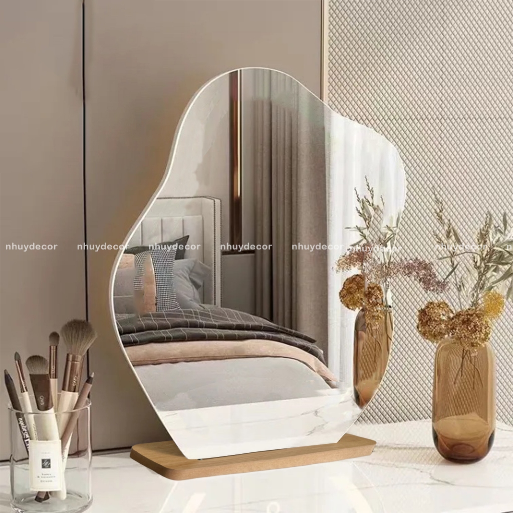 Gương để bàn trang điểm đế gỗ hình đám mây - Gương decor cao cấp NHUYDECOR