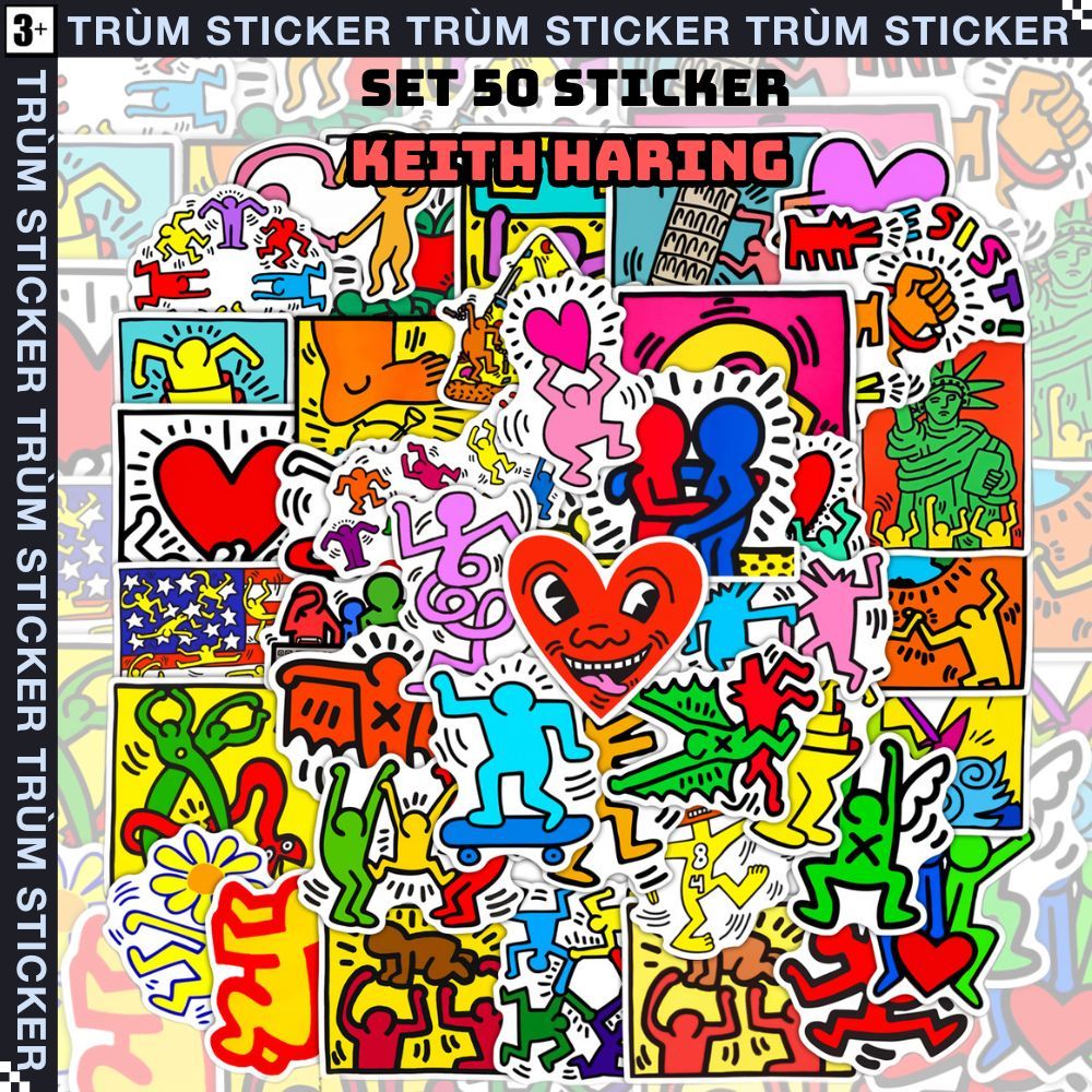 Bộ, Set 50 Sticker, Hình Dán BRAND: KEITH HARING - Trang Trí, Decor ...
