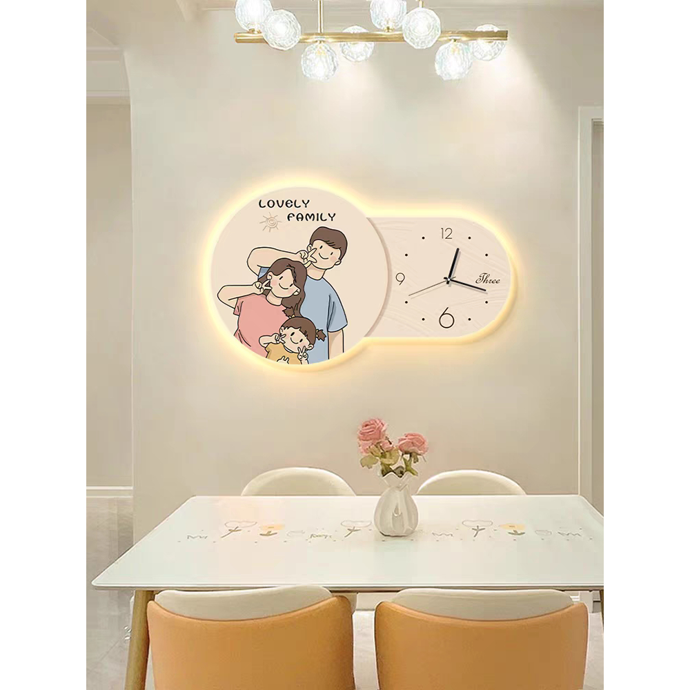 Tranh 3D Led Đồng Hồ Gia Đình Phong Cách Hàn Quốc Treo Phòng Khách, Phòng Ngủ - Làm Quà Tặng