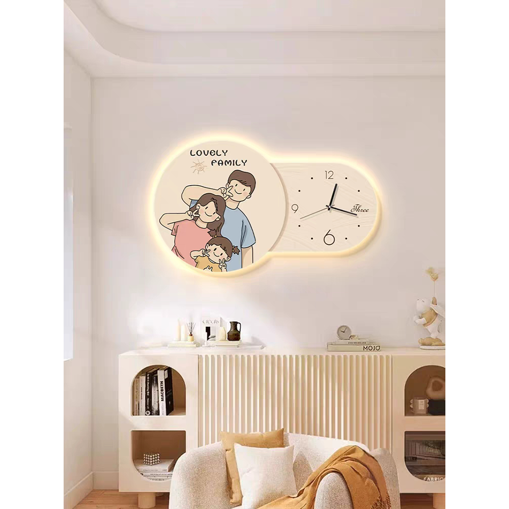 Tranh 3D Led Đồng Hồ Gia Đình Phong Cách Hàn Quốc Treo Phòng Khách, Phòng Ngủ - Làm Quà Tặng
