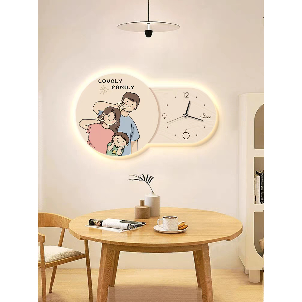 Tranh 3D Led Đồng Hồ Gia Đình Phong Cách Hàn Quốc Treo Phòng Khách, Phòng Ngủ - Làm Quà Tặng