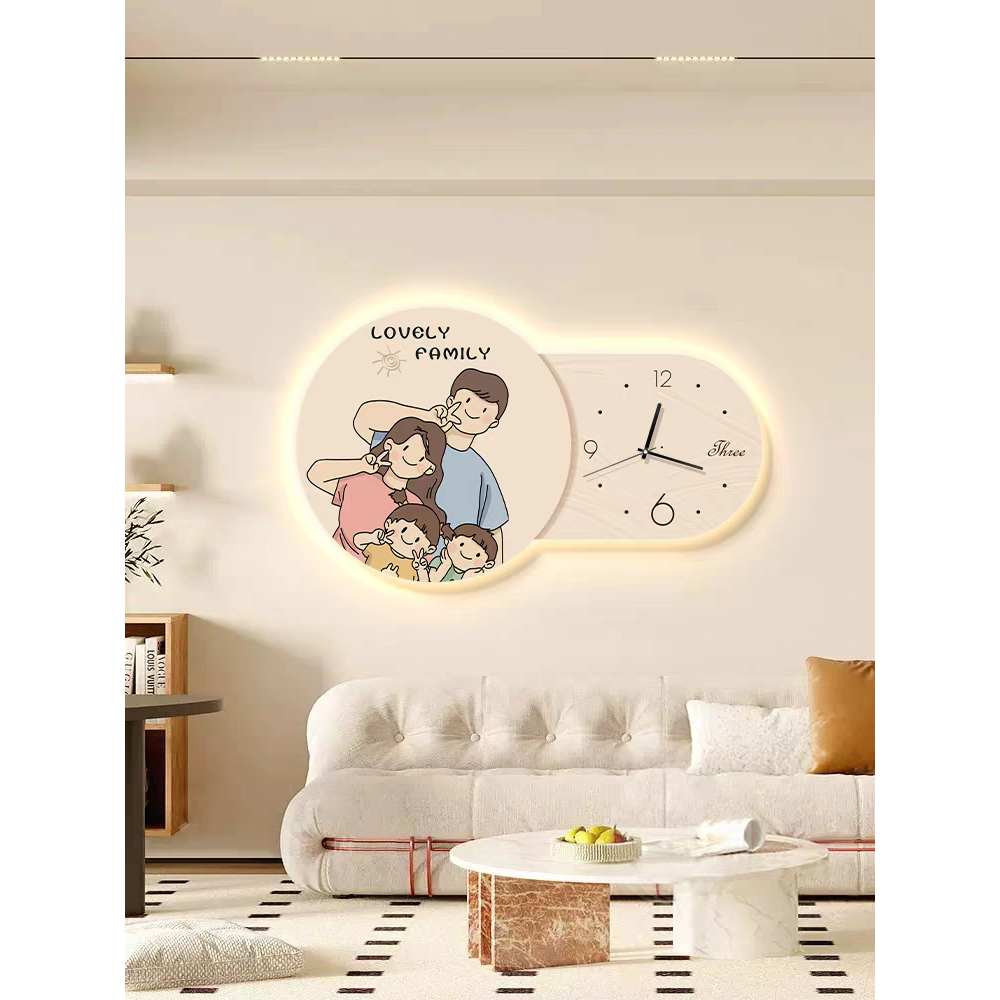 Tranh 3D Led Đồng Hồ Gia Đình Phong Cách Hàn Quốc Treo Phòng Khách, Phòng Ngủ - Làm Quà Tặng