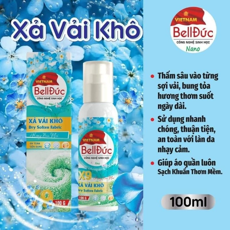 Xịt thơm quần áo xả vải khô Bell Đức 100ml lưu hương 48h chống nhắn làm mềm vải khử mùi hôi ẩm mốc