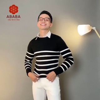 Áo len nam cổ tròn Kẻ ngang Hàn Quốc ABABA Tay dài Ôm body Len dày dặn Nhiều Màu ABABA Tronkecanguoi-m9