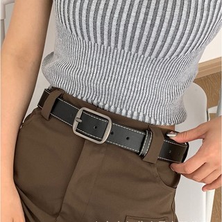 Dây nịt thắt lưng Ulzzang đơn giản mặt vuông chữ nhật da pu kiểu basic cho nam nữ bản lớn 3.5cm TL35