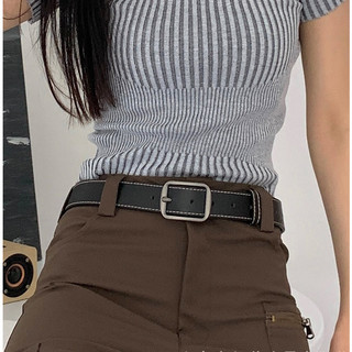 Dây nịt thắt lưng Ulzzang đơn giản mặt vuông chữ nhật da pu kiểu basic cho nam nữ bản lớn 3.5cm TL35