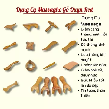 Dụng Cụ Điện Chuẩn Mát Xa Gỗ Thơm Lẻ 20 Món, Dụng cụ ấn huyệt bấm huyệt massage toàn thân - Massage Quyn Red