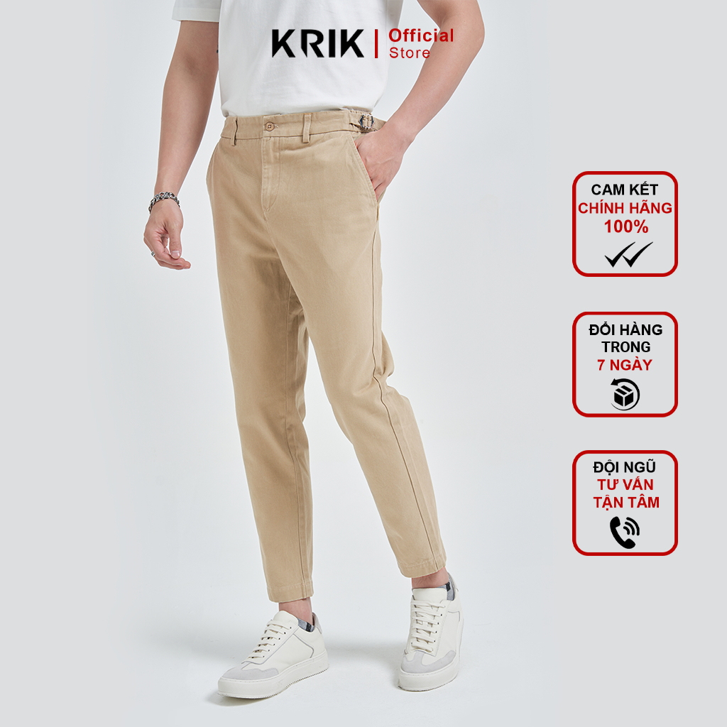 Quần Kaki Nam Form Baggy KRIK Chất Liệu Cotton Thiết Kế Dây Đai Side Tab Phối Cạp Chun QK6514