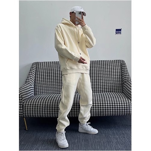 Bộ Nỉ Thể Thao Hoodie Trơn Phối Mũ Sành Điệu, Chất Liệu Nỉ Ngoại Mềm Mịn Thấm Hút Mồ Hôi Cực Tốt