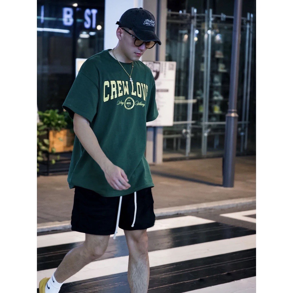Bộ Thể Thao Cổ Tròn Phối Chữ CREWWLOVE Sành Điệu, Chất Liệu Cotton Ngoại Mềm Mịn Thấm Hút Mồ Hôi Cực Tốt
