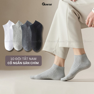 Combo 10 đôi vớ cổ thấp nam GOMTAT trơn basic, chất liệu cotton cao cấp hút ẩm thoáng khí khử mùi -NT2-FIVE-2005-CB10