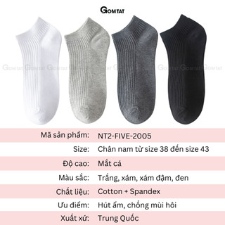 Combo 10 đôi vớ cổ thấp nam GOMTAT trơn basic, chất liệu cotton cao cấp hút ẩm thoáng khí khử mùi -NT2-FIVE-2005-CB10