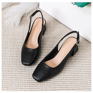 Giày cao gót 3 phân đế vuông kiểu dáng slingback chất liệu da lì êm mềm Annmodels -Min1004