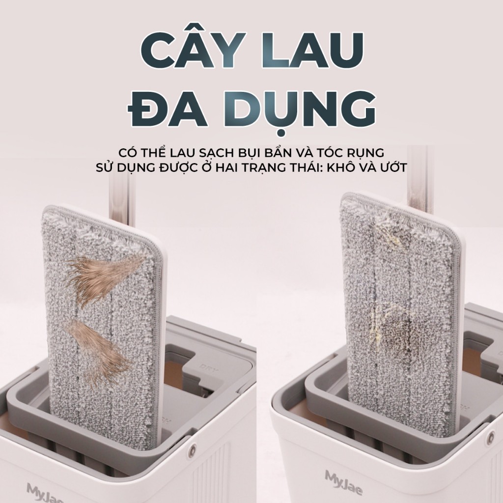 Lau nhà 3 lần vắt kèm thùng 2 ngăn xoay 360 độ  lau sạch nhanh vệ sinh dễ dàng MyJae
