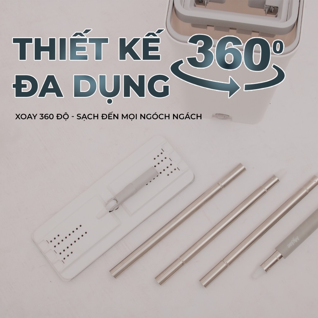 Lau nhà 3 lần vắt kèm thùng 2 ngăn xoay 360 độ  lau sạch nhanh vệ sinh dễ dàng MyJae