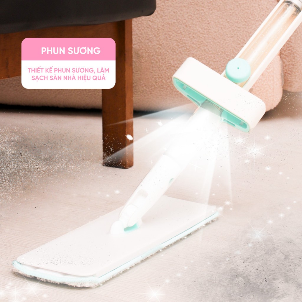 Combo 3 Bông Lau + 1 Cây Lau Nhà MyJae Sợi Microfiber Tự Vắt Phun Sương Xoay 360 Độ Thông Minh 138c