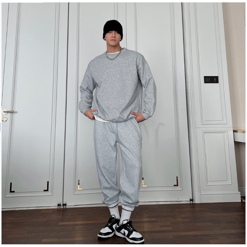 Bộ Nỉ Nam Cổ Tròn Thể Thao Nao Trơn BASSIC Đơn Giản Lịch Sự, Chất Liệu Nỉ Ngoại Dày Dặn Thoáng Khí