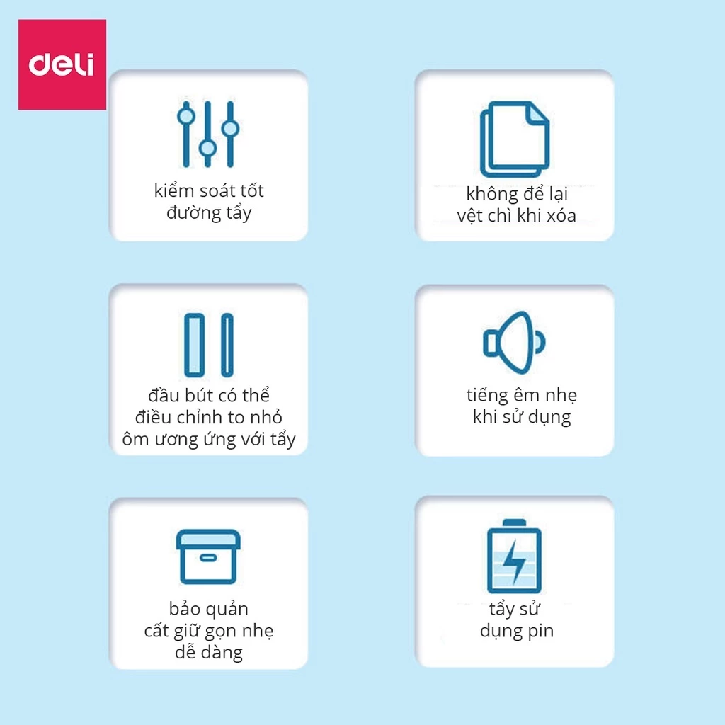 Bút tẩy điện Deli, Đánh bóng tranh vẽ, xóa nét bút chì, tẩy góc cạnh, tập vẽ, kèm lõi gôm thay thế