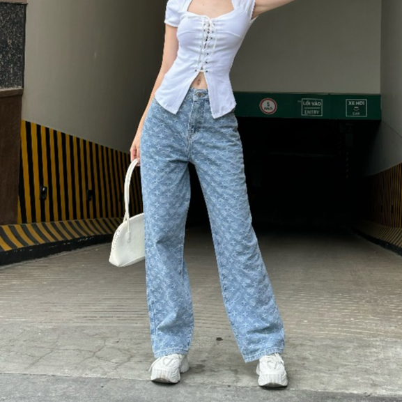 Quần jeans Nữ TIQI JEAN Sống rộng họa tiết bông Trendy B2-015