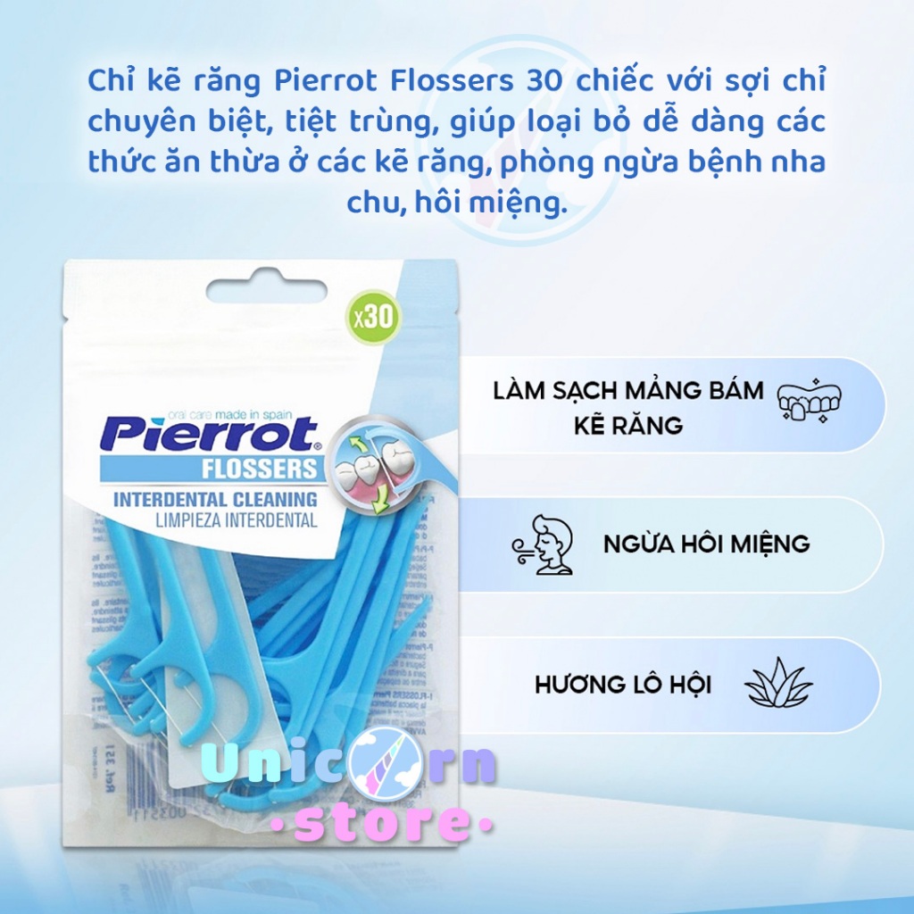Chỉ Kẽ Răng PIERROT Giảm Hôi Miệng Loại Bỏ Thức Ăn Thừa Ở Kẽ Răng, Ngừa Bệnh Nha Chu, Tăm Chỉ Nha Khoa Flossers 30 Chiếc