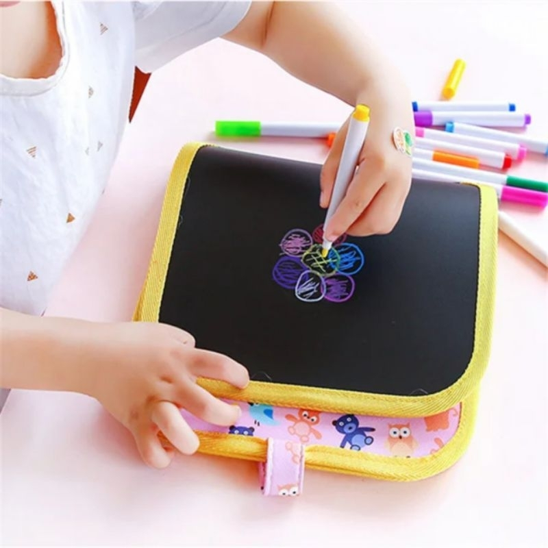 Đồ chơi sách vẽ tự xóa Graffiti phát sáng nhiều bút màu sắc chất liệu PP bọc vải có sẵn bút và giấy lau
