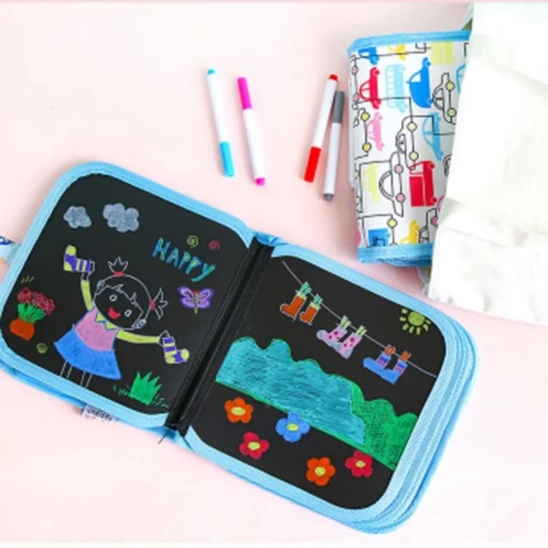 Đồ chơi sách vẽ tự xóa Graffiti phát sáng nhiều bút màu sắc chất liệu PP bọc vải có sẵn bút và giấy lau