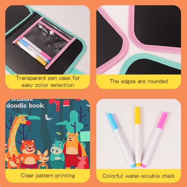 Đồ chơi sách vẽ tự xóa Graffiti phát sáng nhiều bút màu sắc chất liệu PP bọc vải có sẵn bút và giấy lau