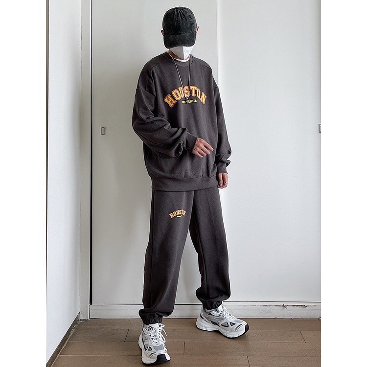 Bộ Nỉ Thể Thao Hoodie Phối Chữ HOUSSTON Sành Điệu, Chất Liệu Nỉ Ngoại Mềm Mịn Thấm Hút Mồ Hôi Cực Tốt