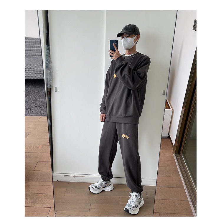 Bộ Nỉ Thể Thao Hoodie Phối Chữ HOUSSTON Sành Điệu, Chất Liệu Nỉ Ngoại Mềm Mịn Thấm Hút Mồ Hôi Cực Tốt