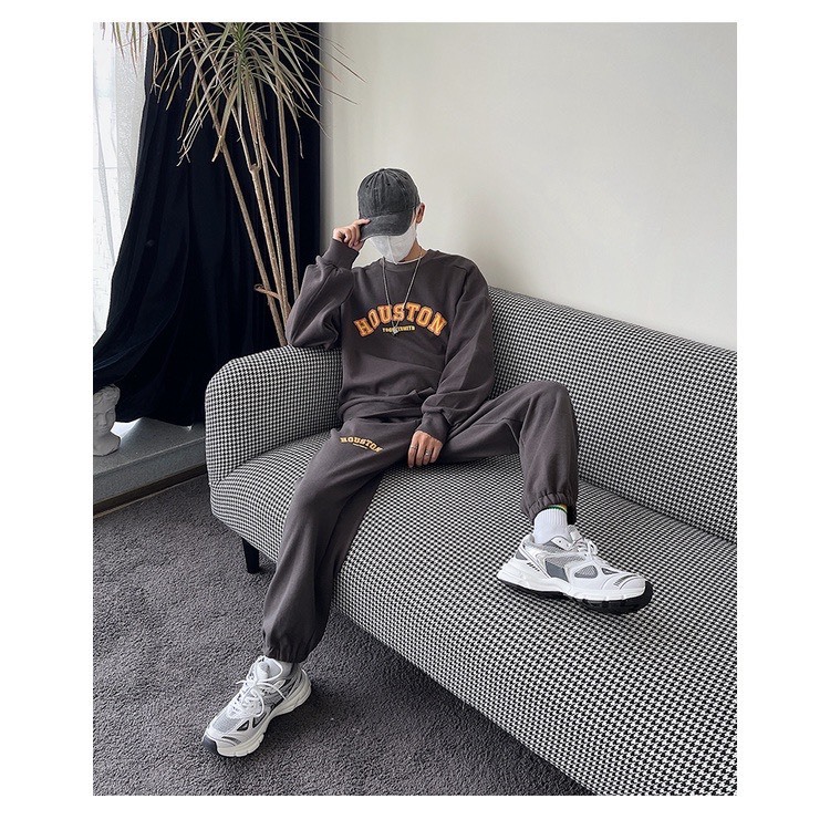 Bộ Nỉ Thể Thao Hoodie Phối Chữ HOUSSTON Sành Điệu, Chất Liệu Nỉ Ngoại Mềm Mịn Thấm Hút Mồ Hôi Cực Tốt
