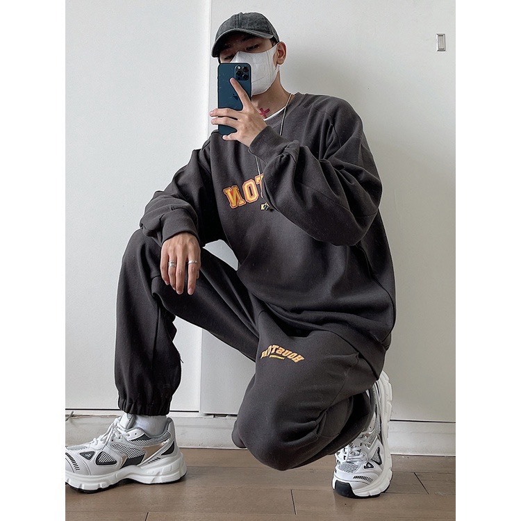 Bộ Nỉ Thể Thao Hoodie Phối Chữ HOUSSTON Sành Điệu, Chất Liệu Nỉ Ngoại Mềm Mịn Thấm Hút Mồ Hôi Cực Tốt