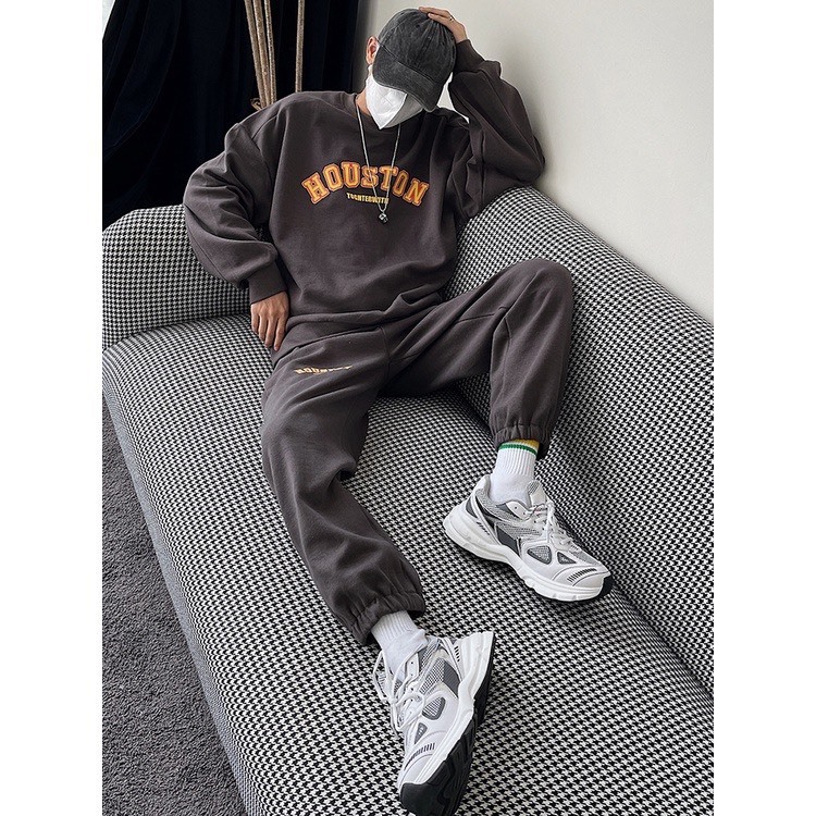 Bộ Nỉ Thể Thao Hoodie Phối Chữ HOUSSTON Sành Điệu, Chất Liệu Nỉ Ngoại Mềm Mịn Thấm Hút Mồ Hôi Cực Tốt