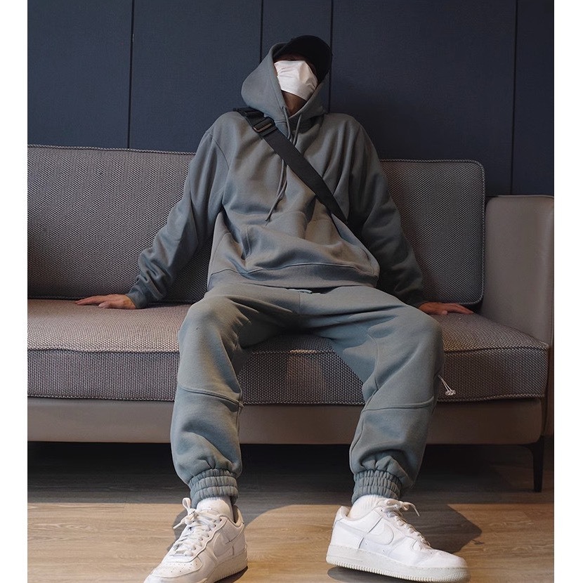 Bộ Nỉ Thể Thao Hoodie Ghi Chì Phối Mũ Trùm Đầu Sành Điệu, Chất Liệu Nỉ Ngoại Mềm Mịn Thấm Hút Mồ Hôi Cực Tốt