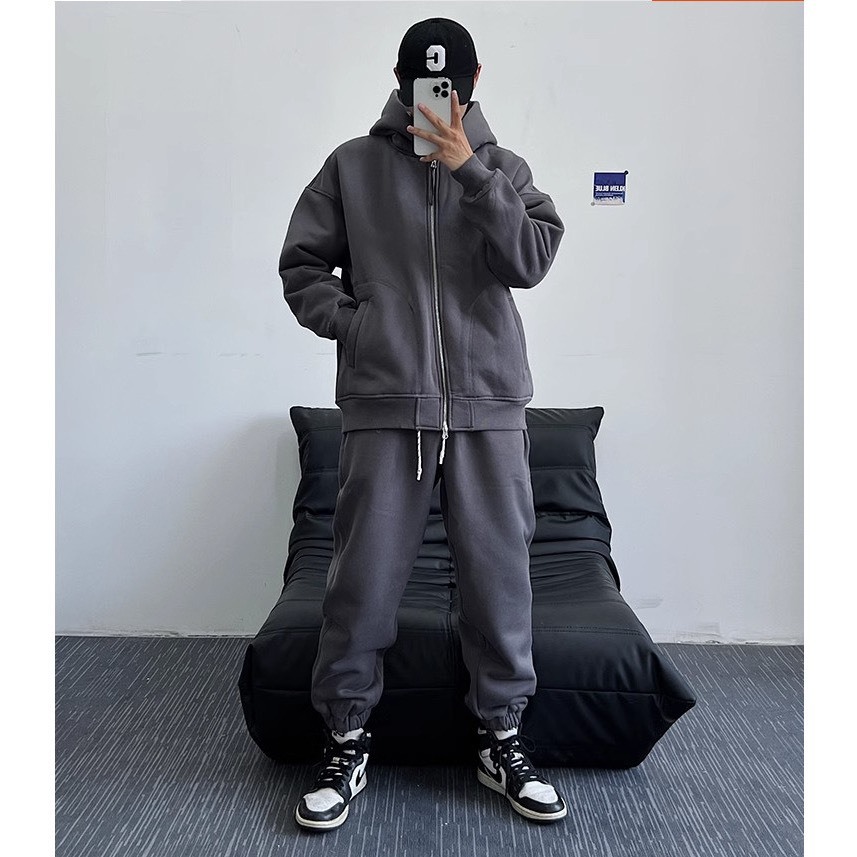 Bộ Nỉ Thể Thao Hoodie Phối Mũ  Khoá Kéo Sành Điệu, Chất Liệu Nỉ Ngoại Mềm Mịn Thấm Hút Mồ Hôi Cực Tốt