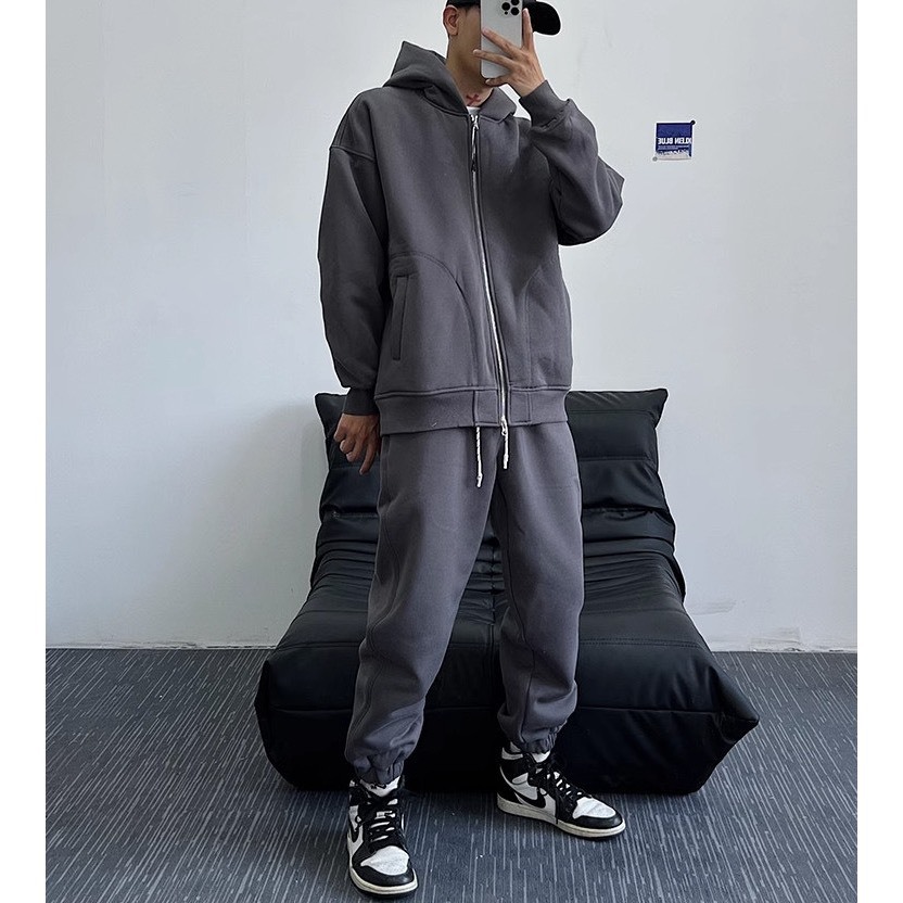 Bộ Nỉ Thể Thao Hoodie Phối Mũ  Khoá Kéo Sành Điệu, Chất Liệu Nỉ Ngoại Mềm Mịn Thấm Hút Mồ Hôi Cực Tốt