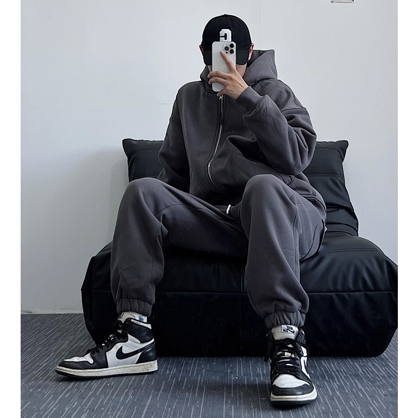 Bộ Nỉ Thể Thao Hoodie Phối Mũ  Khoá Kéo Sành Điệu, Chất Liệu Nỉ Ngoại Mềm Mịn Thấm Hút Mồ Hôi Cực Tốt