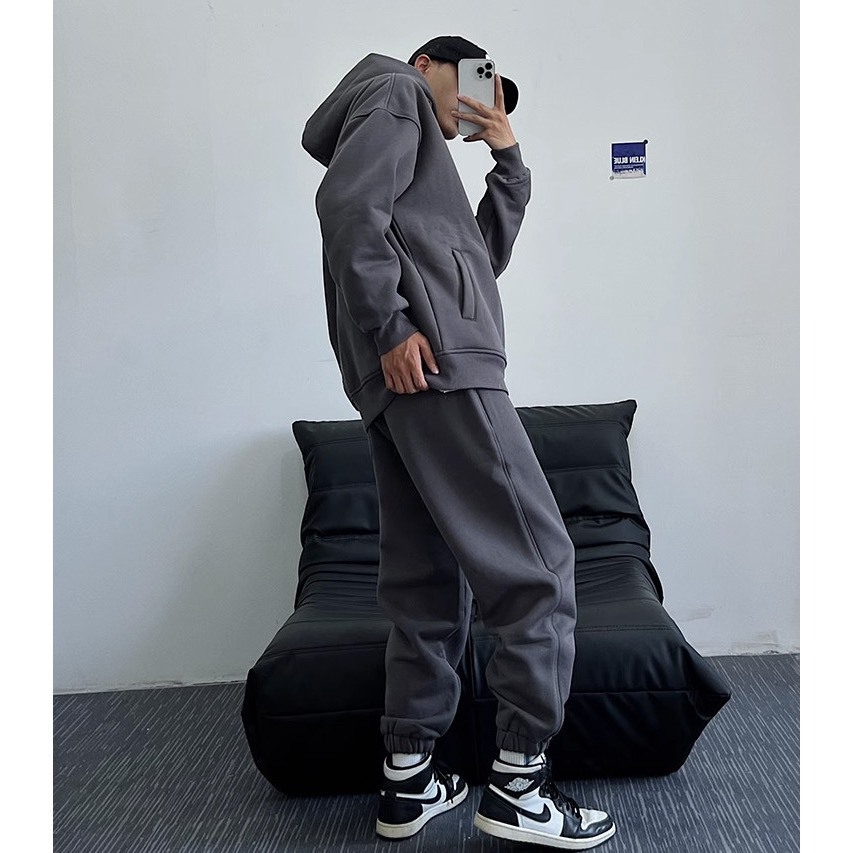 Bộ Nỉ Thể Thao Hoodie Phối Mũ  Khoá Kéo Sành Điệu, Chất Liệu Nỉ Ngoại Mềm Mịn Thấm Hút Mồ Hôi Cực Tốt