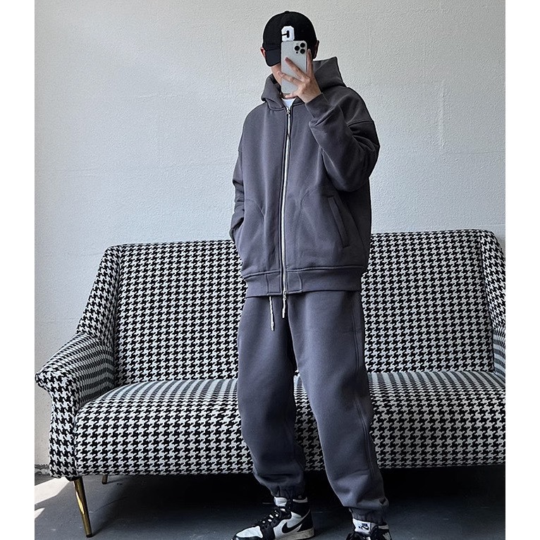 Bộ Nỉ Thể Thao Hoodie Phối Mũ  Khoá Kéo Sành Điệu, Chất Liệu Nỉ Ngoại Mềm Mịn Thấm Hút Mồ Hôi Cực Tốt