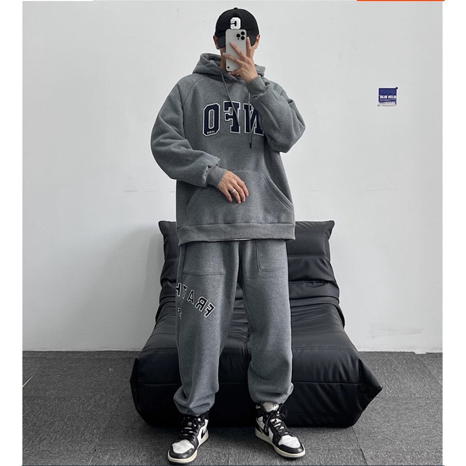 Bộ Nỉ Thể Thao Hoodie Phối Chữ NFO Sành Điệu, Chất Liệu Nỉ Ngoại Mềm Mịn Thấm Hút Mồ Hôi Cực Tốt