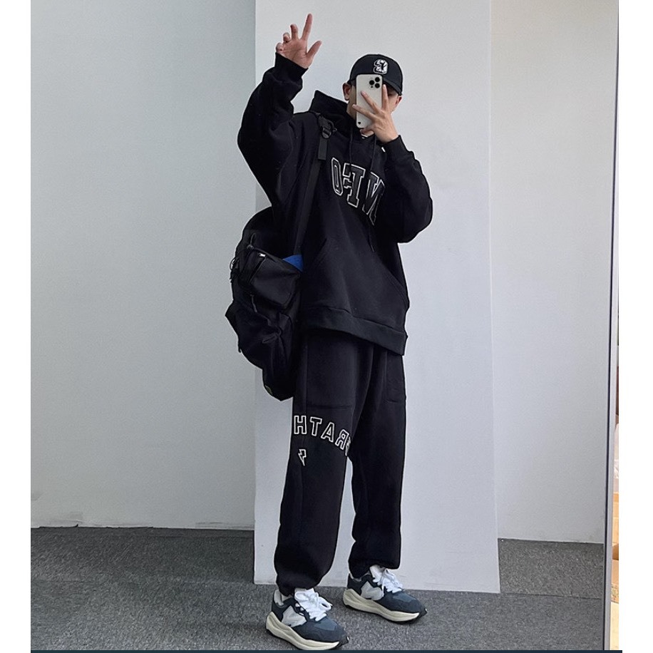 Bộ Nỉ Thể Thao Hoodie Phối Chữ NFO Sành Điệu, Chất Liệu Nỉ Ngoại Mềm Mịn Thấm Hút Mồ Hôi Cực Tốt